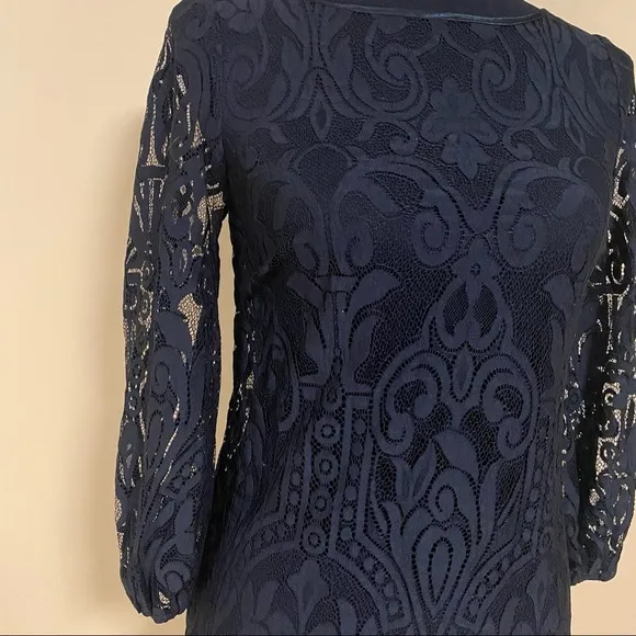 🛍️ Laundry by Shelli Segal Black Mid Sleeve Lace Mini Dress Size 2