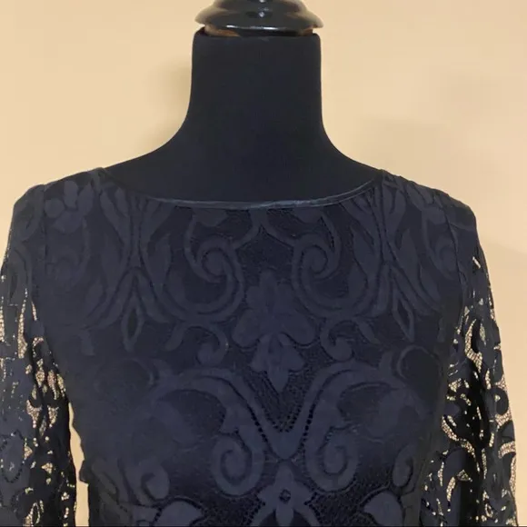 🛍️ Laundry by Shelli Segal Black Mid Sleeve Lace Mini Dress Size 2