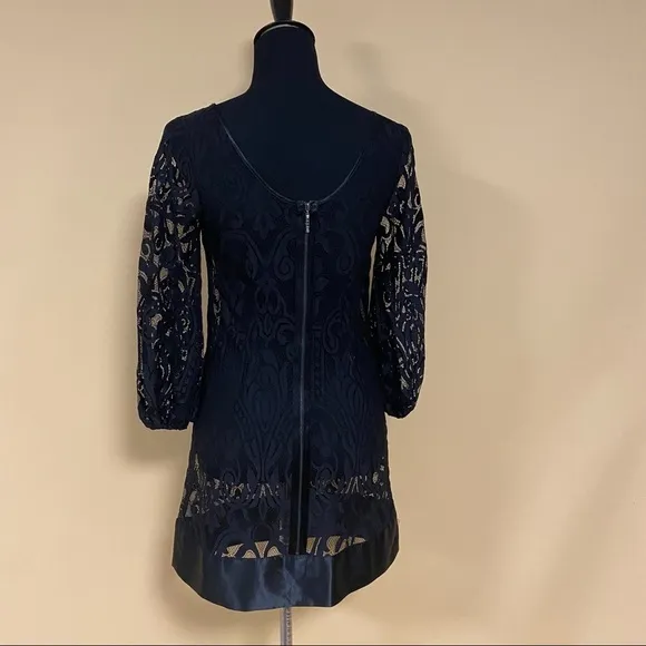 🛍️ Laundry by Shelli Segal Black Mid Sleeve Lace Mini Dress Size 2