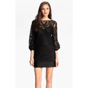 🛍️ Laundry by Shelli Segal Black Mid Sleeve Lace Mini Dress Size 2