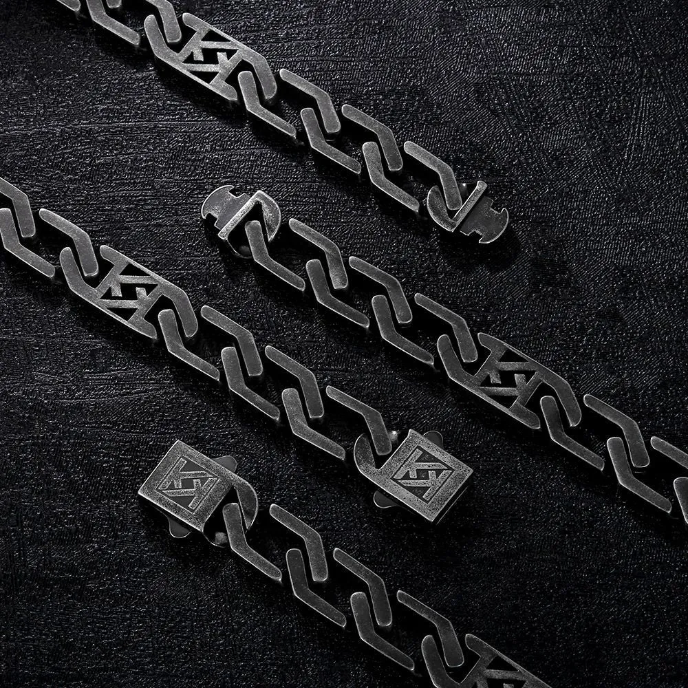 12mm Square Figaro Chain in 18K Gold/White Gold/Black Gold