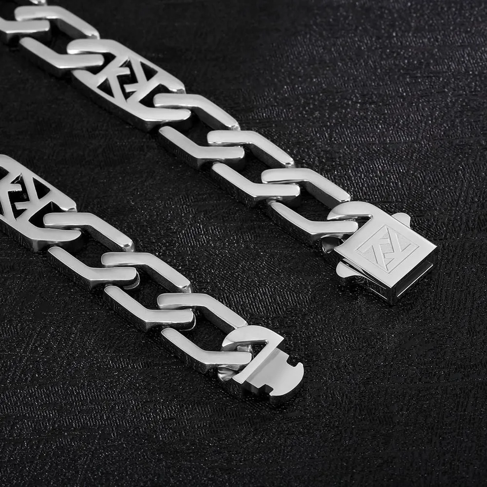 12mm Square Figaro Chain in 18K Gold/White Gold/Black Gold