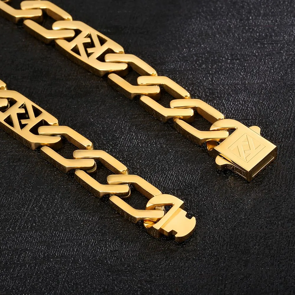 12mm Square Figaro Chain in 18K Gold/White Gold/Black Gold
