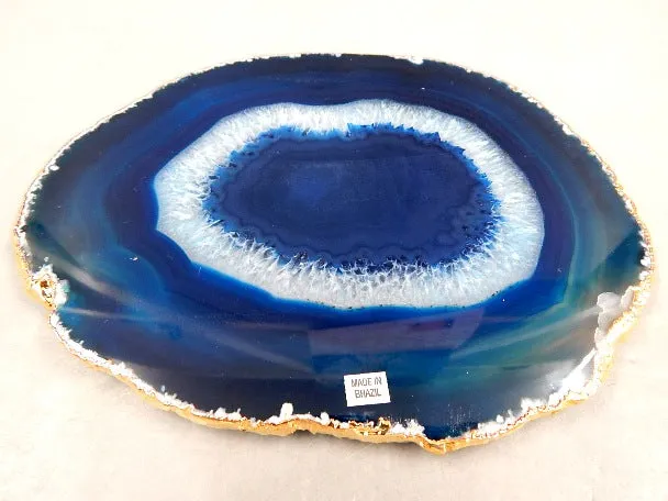 1/4" Thick Agate Serving Plate with Gold Trim