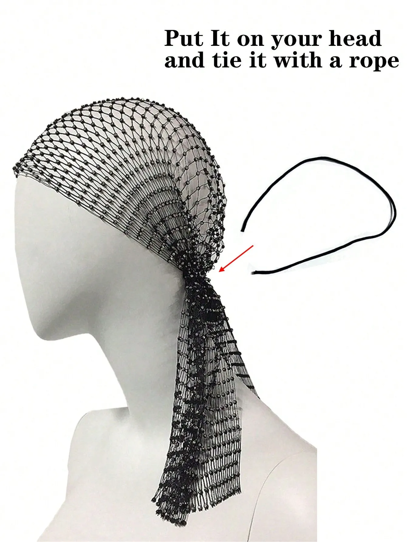 1pc Rhinestone Fishnet Elastic Headband