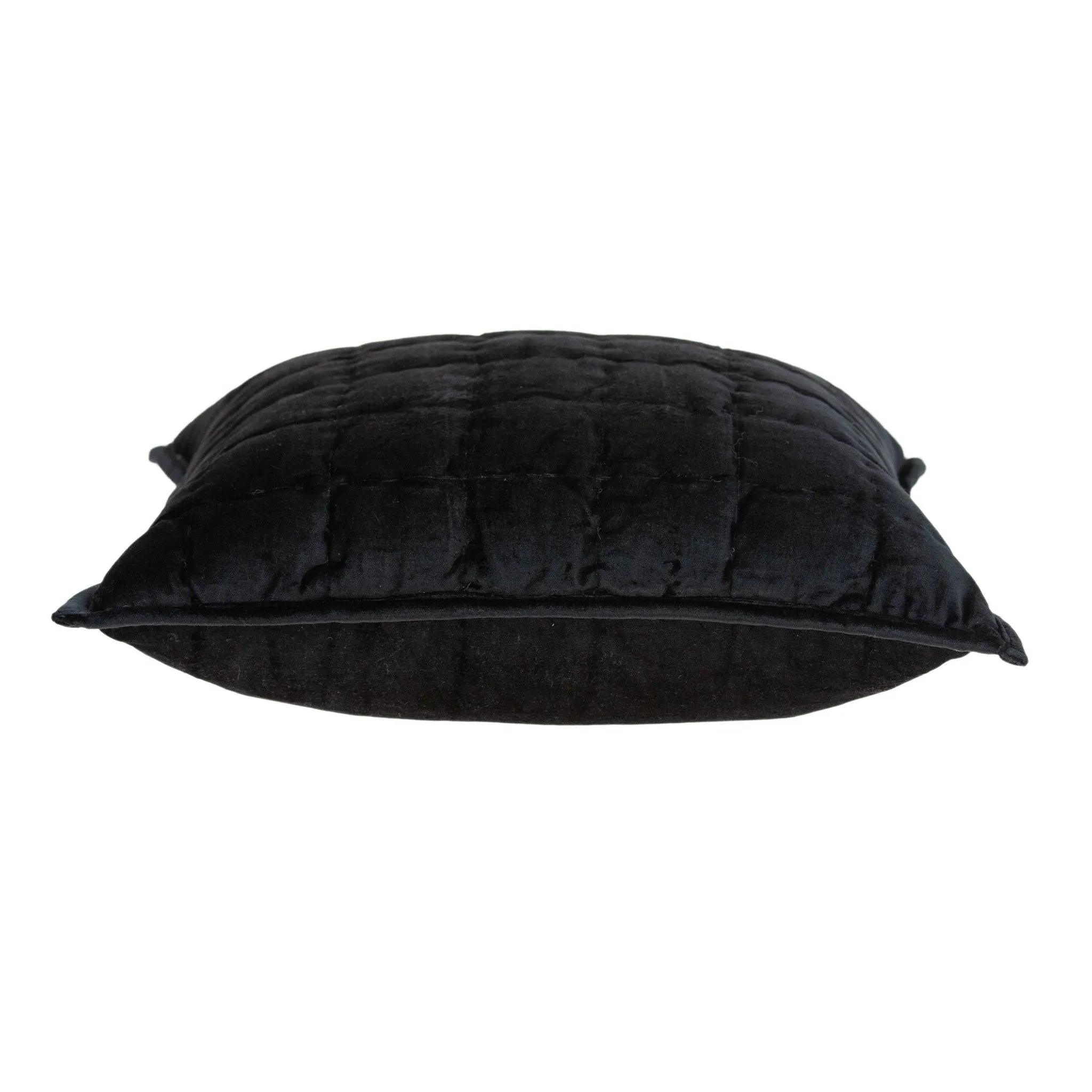 20" x 7" x 20" Transitional Black Solid Quilted Pillow Cover With Poly Insert