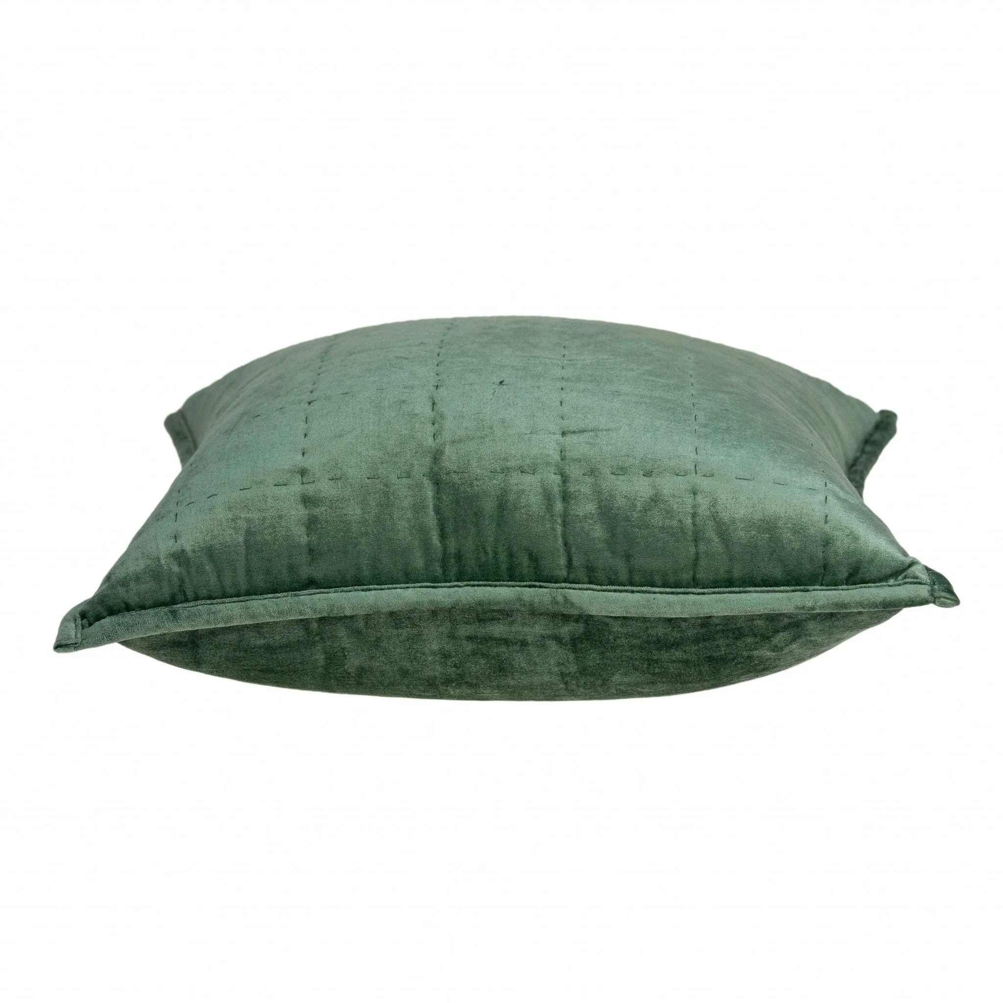 20" x 7" x 20" Transitional Green Solid Quilted Pillow Cover With Poly Insert