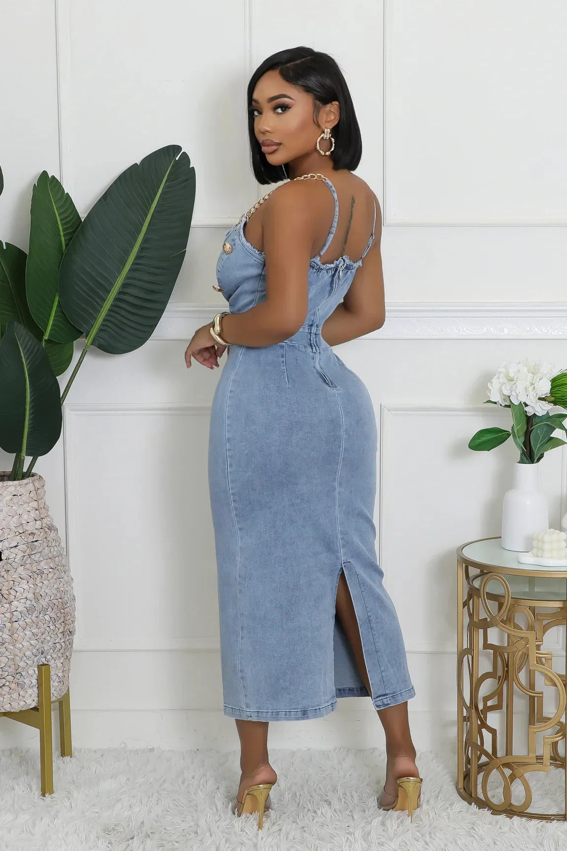 27881P - DENIM STRAP SHOULDER SLEEVELESS DRESS