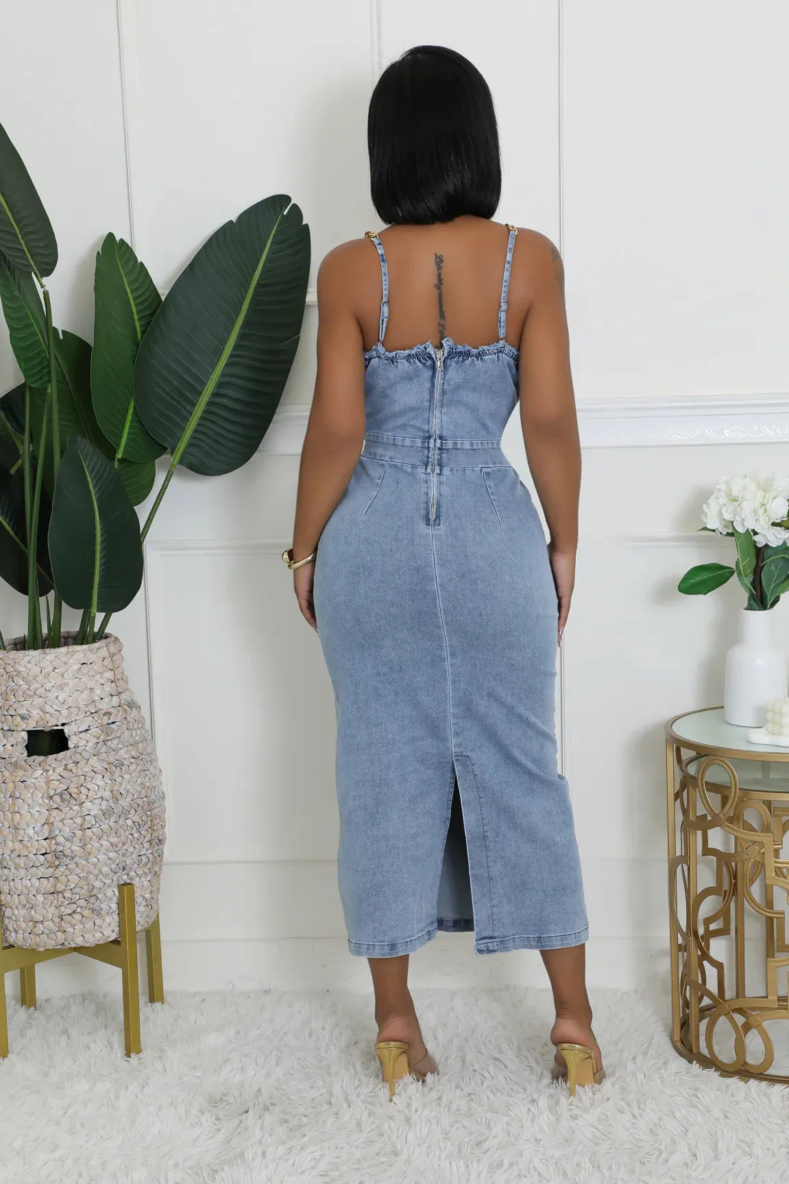 27881P - DENIM STRAP SHOULDER SLEEVELESS DRESS