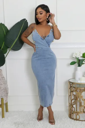 27881P - DENIM STRAP SHOULDER SLEEVELESS DRESS