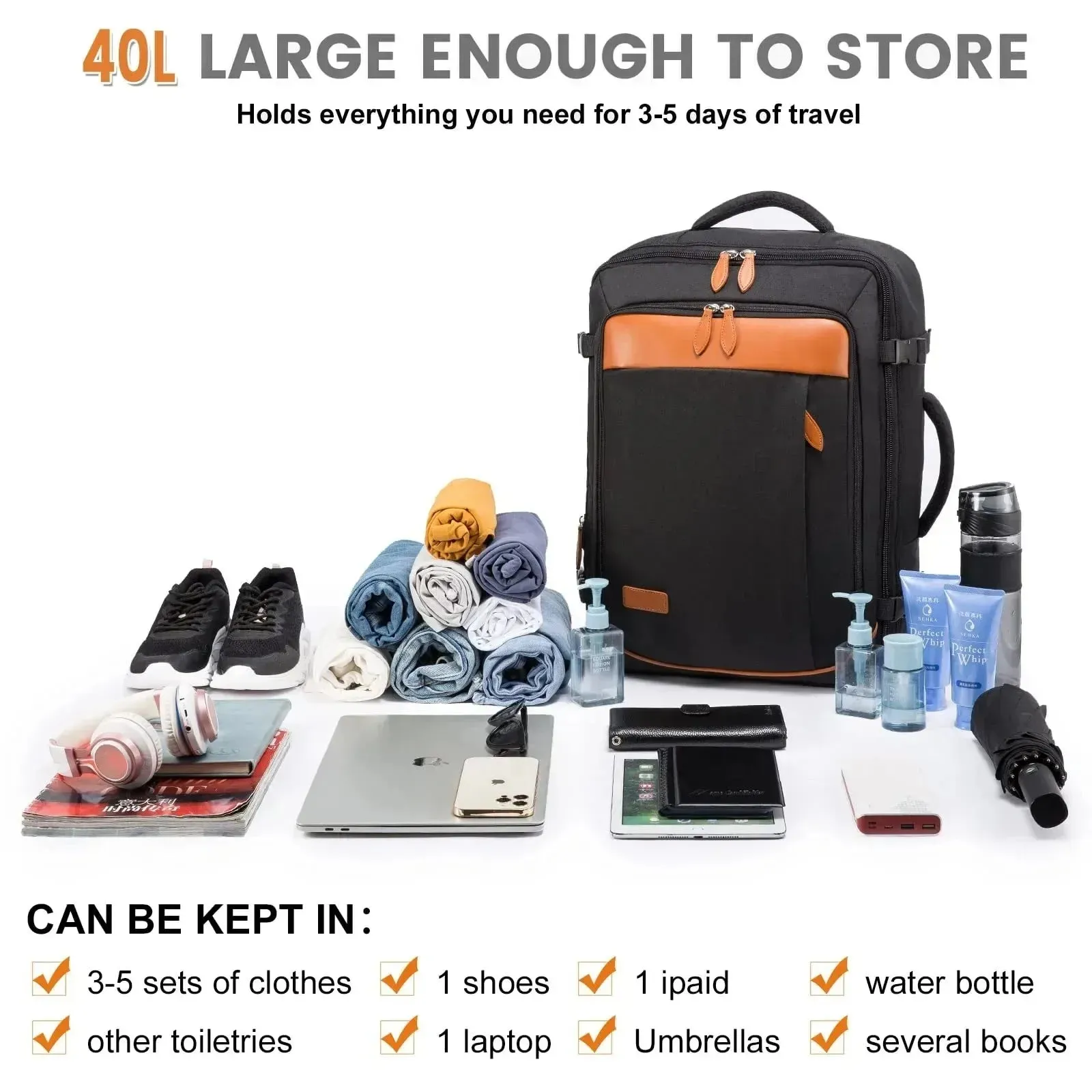 40L Large Capacity Backpack Laptop Backpack Expandable Large Suitcase Waterproof Luggage Travel Backpack