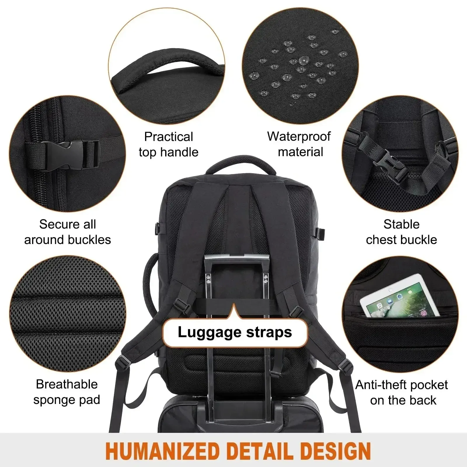 40L Large Capacity Backpack Laptop Backpack Expandable Large Suitcase Waterproof Luggage Travel Backpack