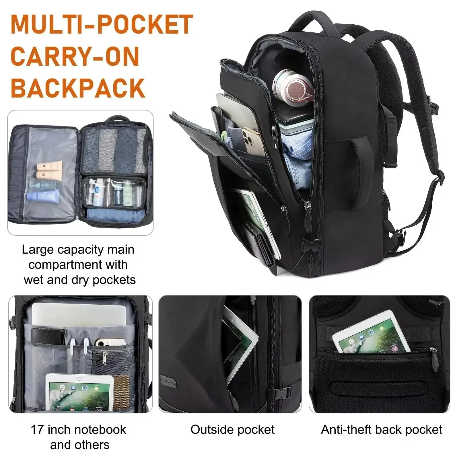 40L Large Capacity Backpack Laptop Backpack Expandable Large Suitcase Waterproof Luggage Travel Backpack