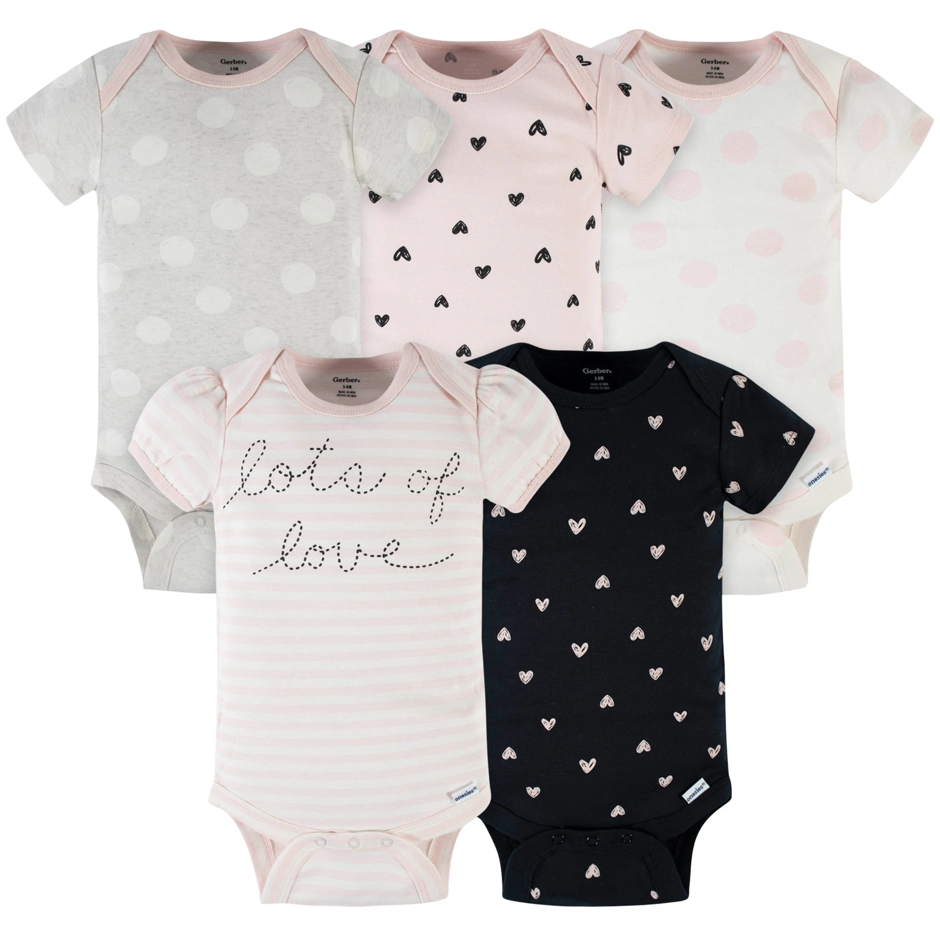 5-Pack Baby Girls Lots Of Love Short Sleeve Onesies® Bodysuits