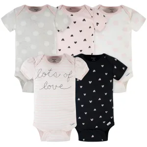 5-Pack Baby Girls Lots Of Love Short Sleeve Onesies® Bodysuits