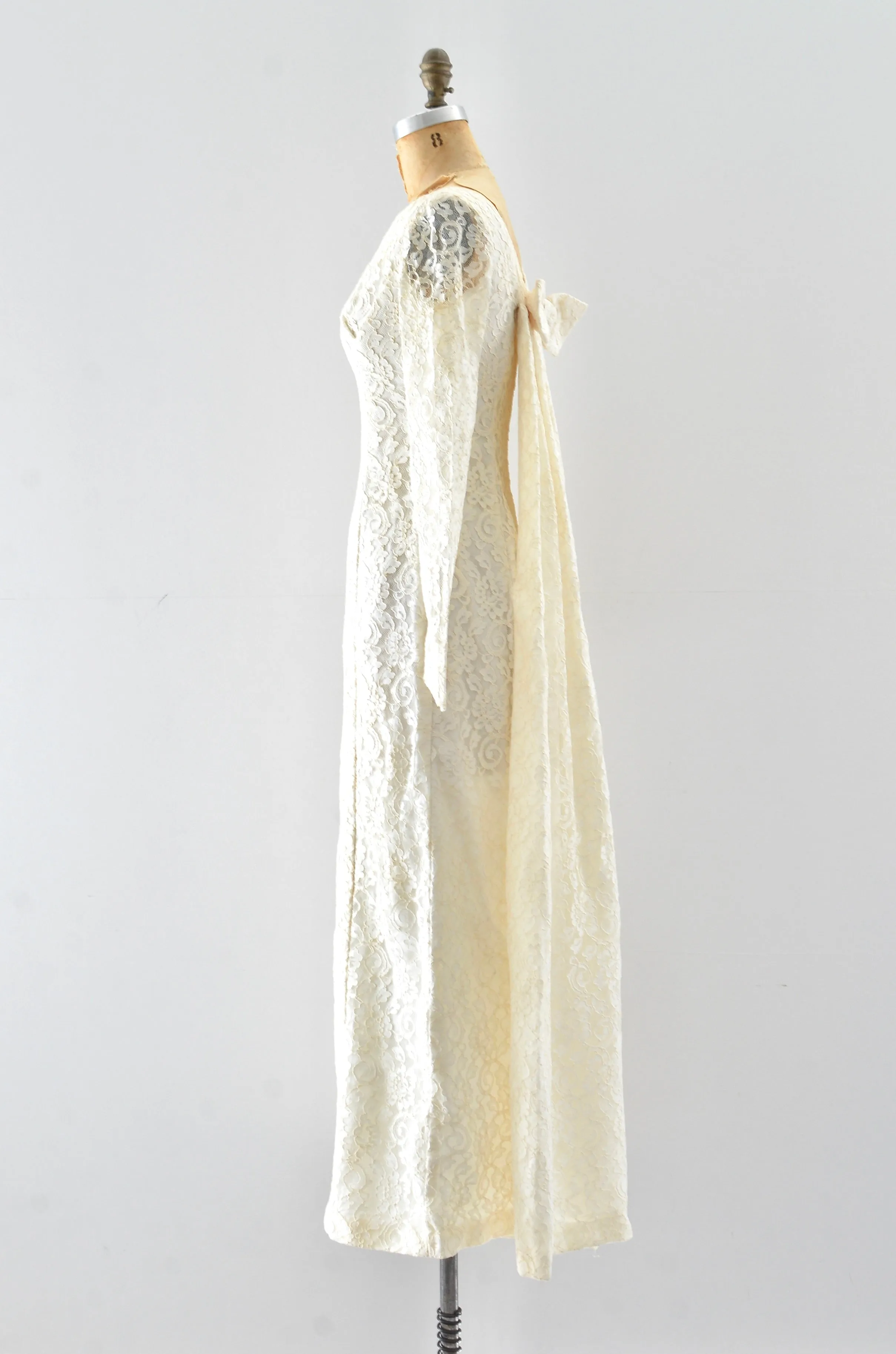60's "Watteau" Lace Party Dress / XS S