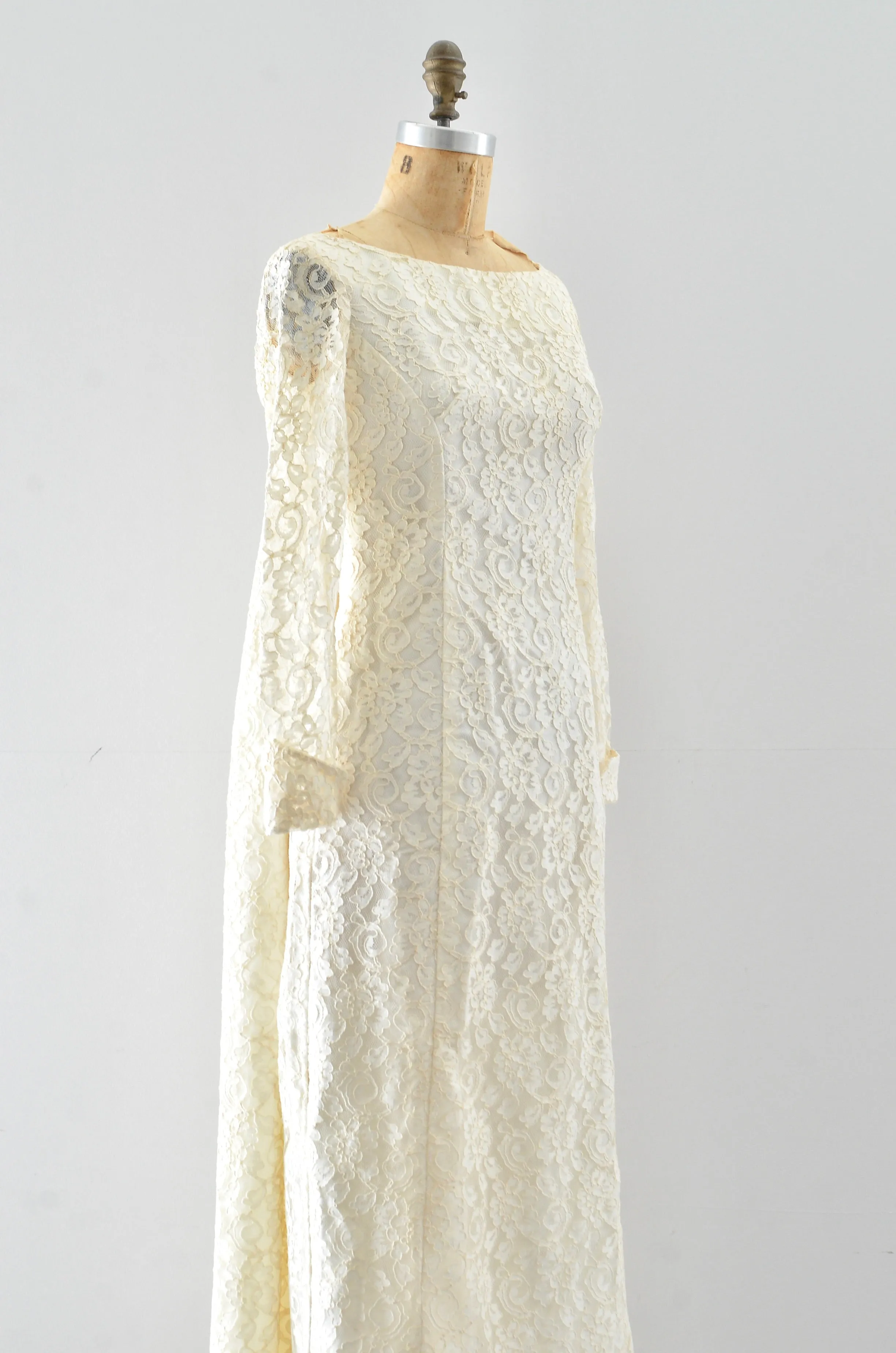 60's "Watteau" Lace Party Dress / XS S