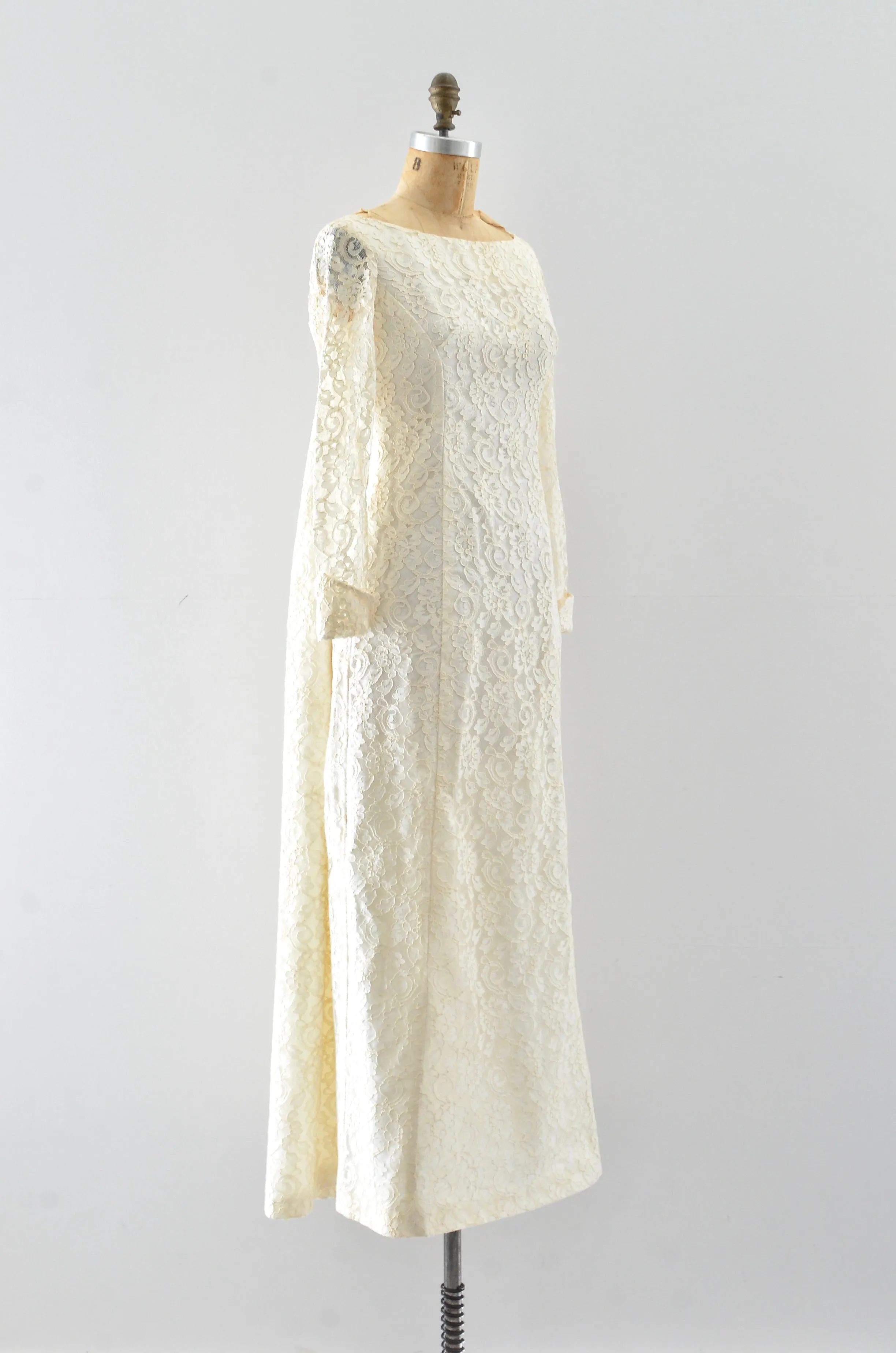 60's "Watteau" Lace Party Dress / XS S
