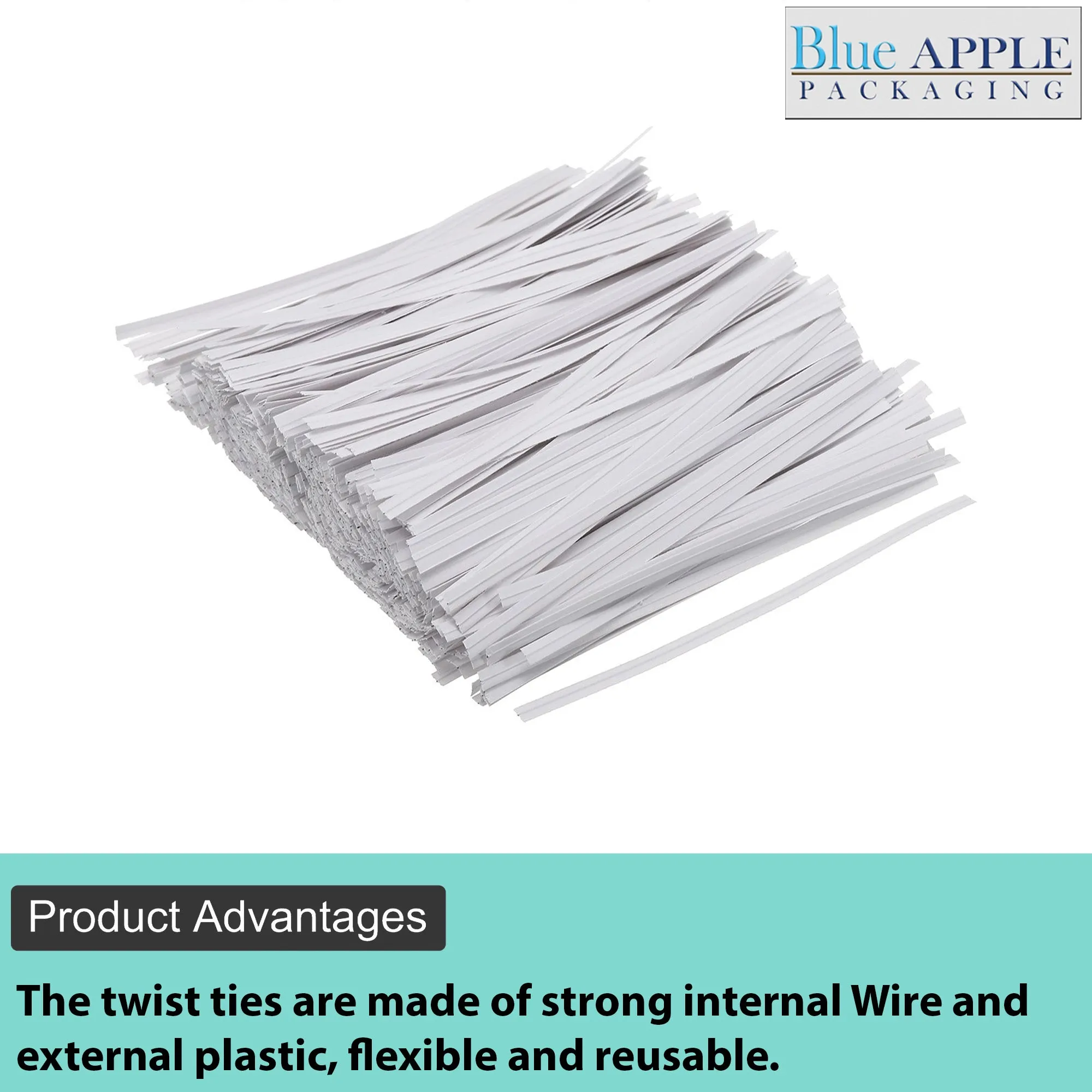 8 Inch Pre-cut Blue Paper Twist Ties for Bags
