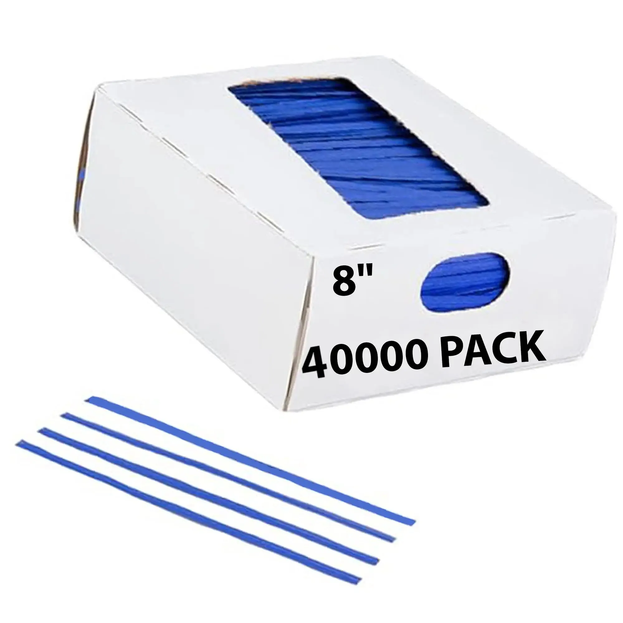 8 Inch Pre-cut Blue Paper Twist Ties for Bags