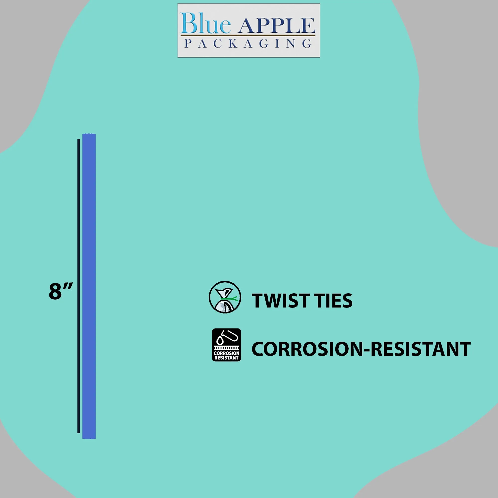 8 Inch Pre-cut Blue Paper Twist Ties for Bags