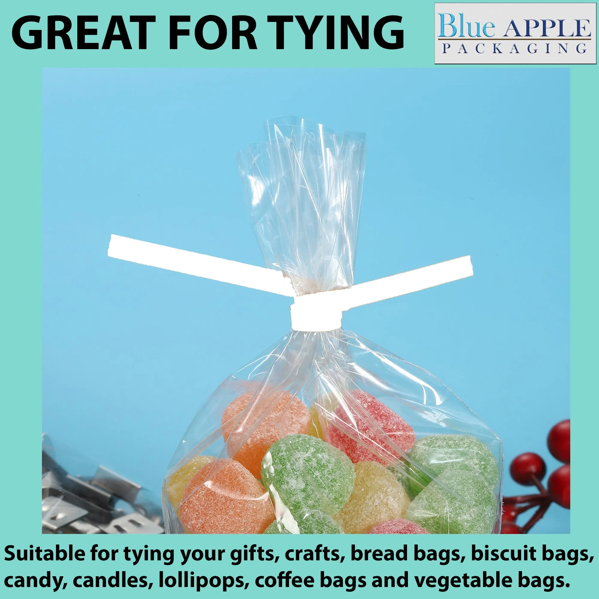 8 Inch Pre-cut Blue Paper Twist Ties for Bags