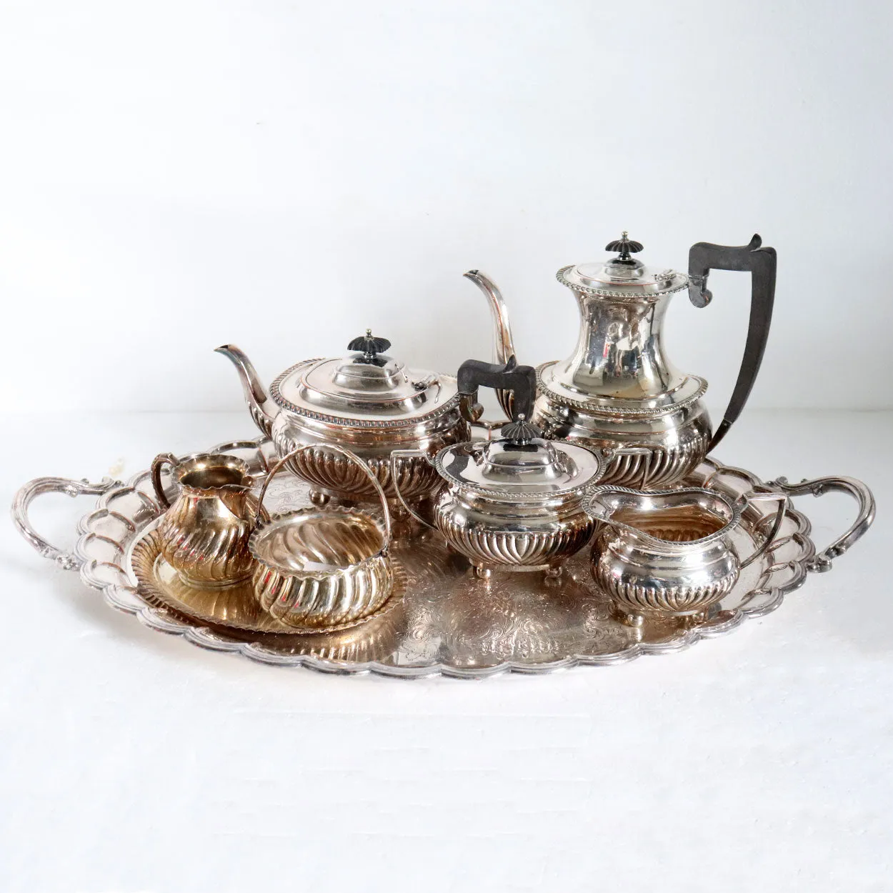 8-Piece English Charles Howard Collins Victorian Silverplate Tea Service