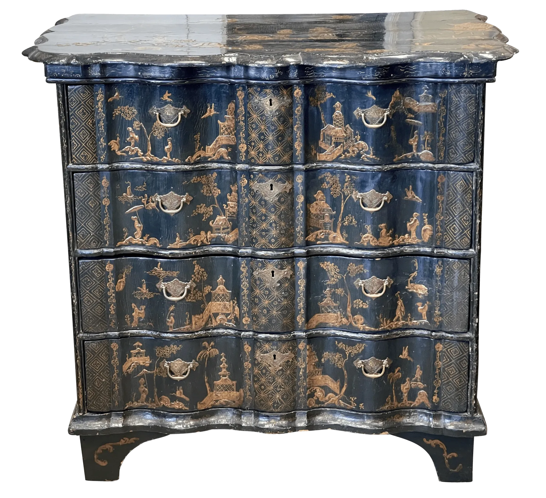 A Dutch Rococo Brass-Mounted Gilt and Black-Japanned Chest of Drawers, Circa 1740