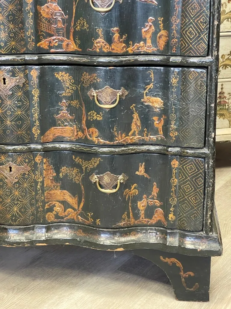 A Dutch Rococo Brass-Mounted Gilt and Black-Japanned Chest of Drawers, Circa 1740