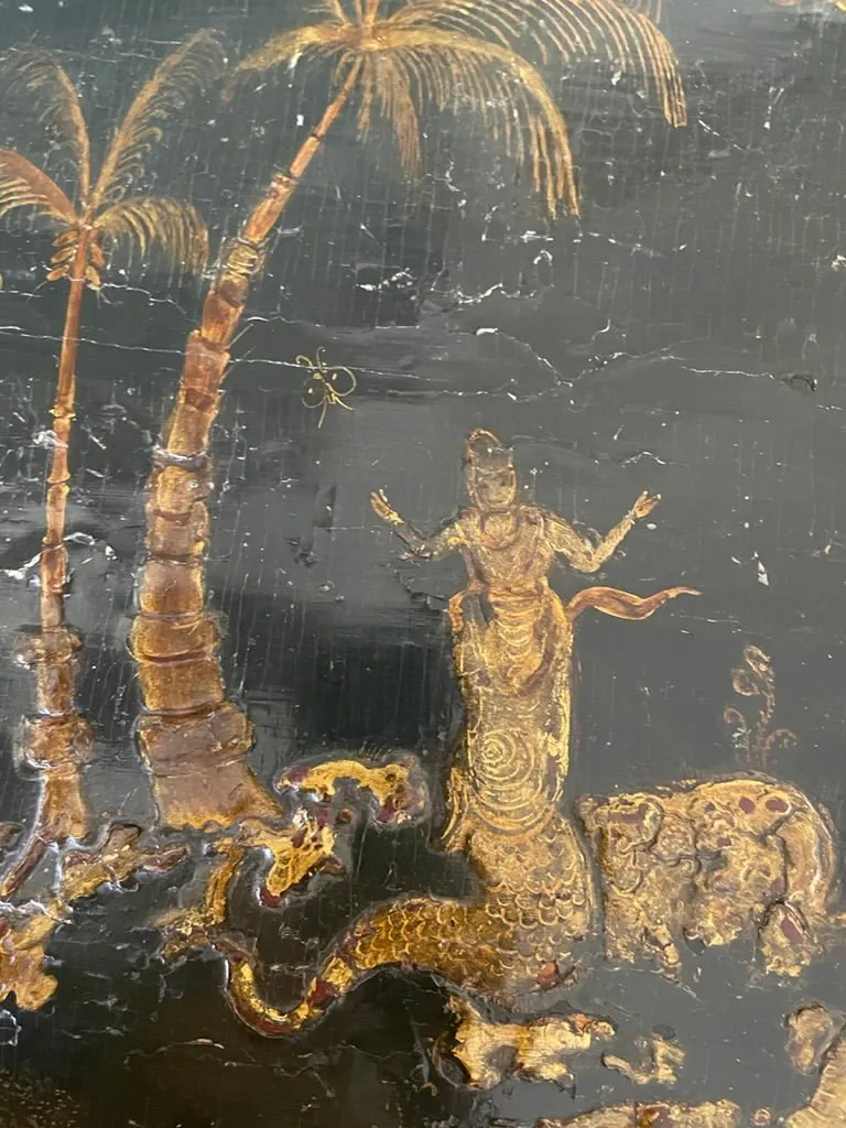 A Dutch Rococo Brass-Mounted Gilt and Black-Japanned Chest of Drawers, Circa 1740