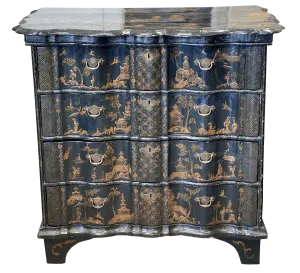 A Dutch Rococo Brass-Mounted Gilt and Black-Japanned Chest of Drawers, Circa 1740