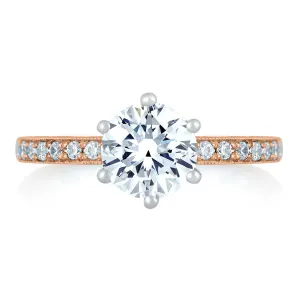 A.Jaffe Two Tone Diamond Engagement Ring with Delicate Rose Gold Quilted Interior MES775Q/116
