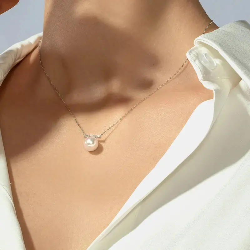 Akoya Saltwater Pearl 18K White Gold Commuting Diamond Necklace