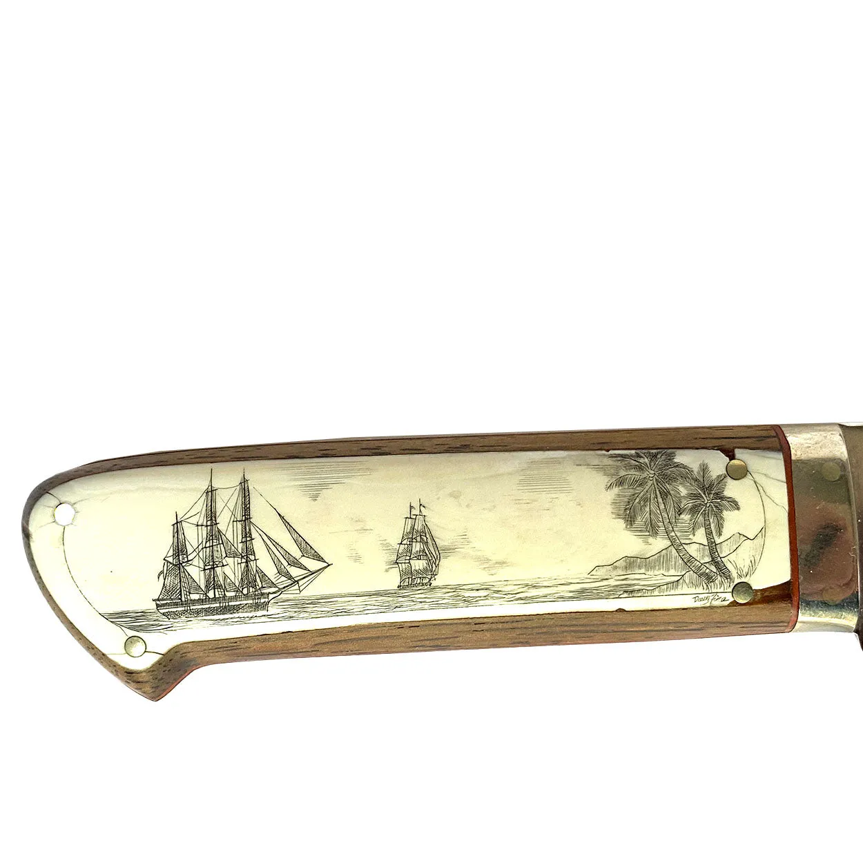 American JAY HARRIS & DOUG FINE Antler Scrimshaw Cleaver Knife and Display Board