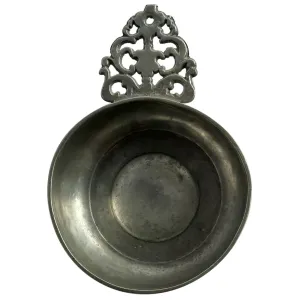 American New England Pewter Flowered Handle Porringer
