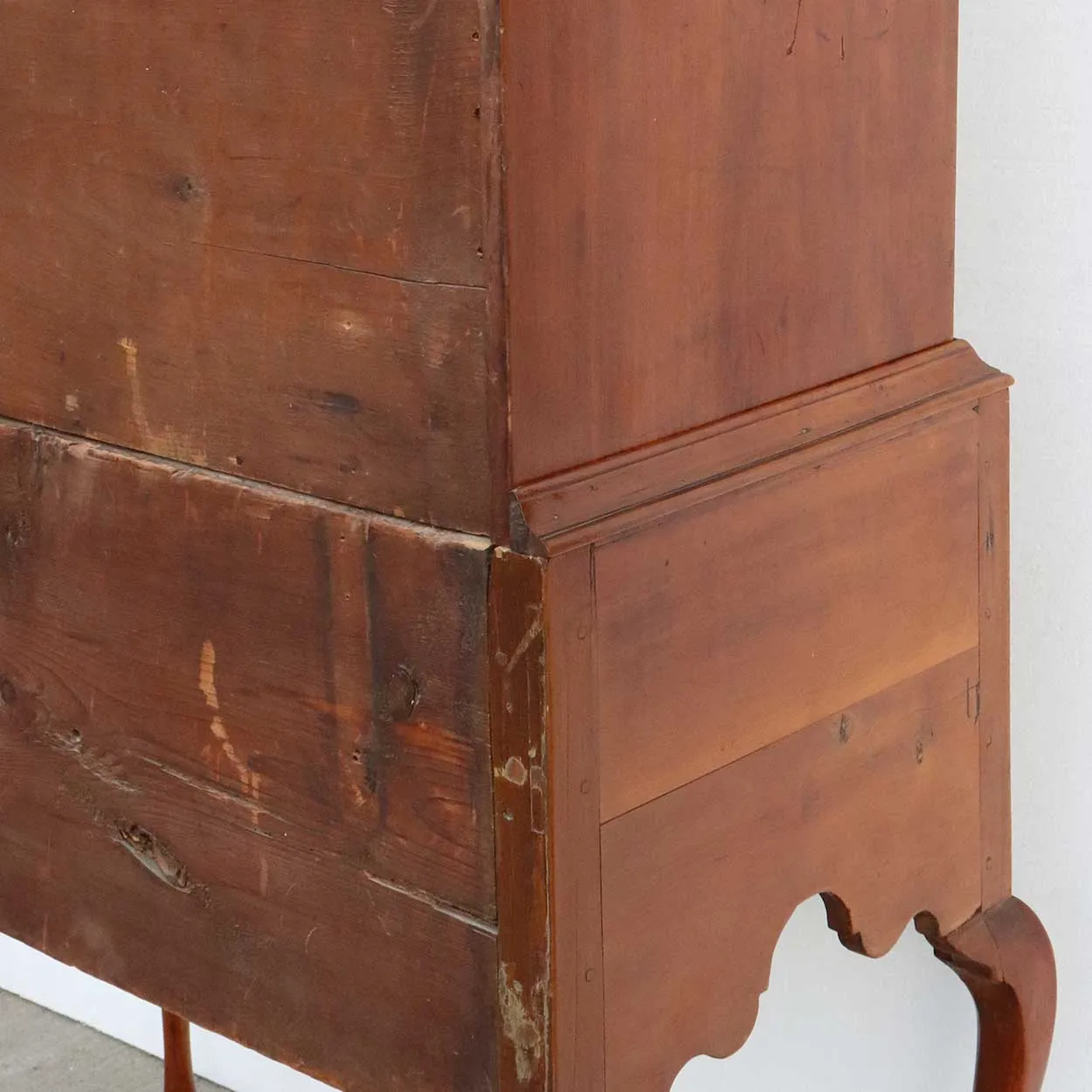 American New England Queen Anne Cherrywood Bonnet Top Highboy
