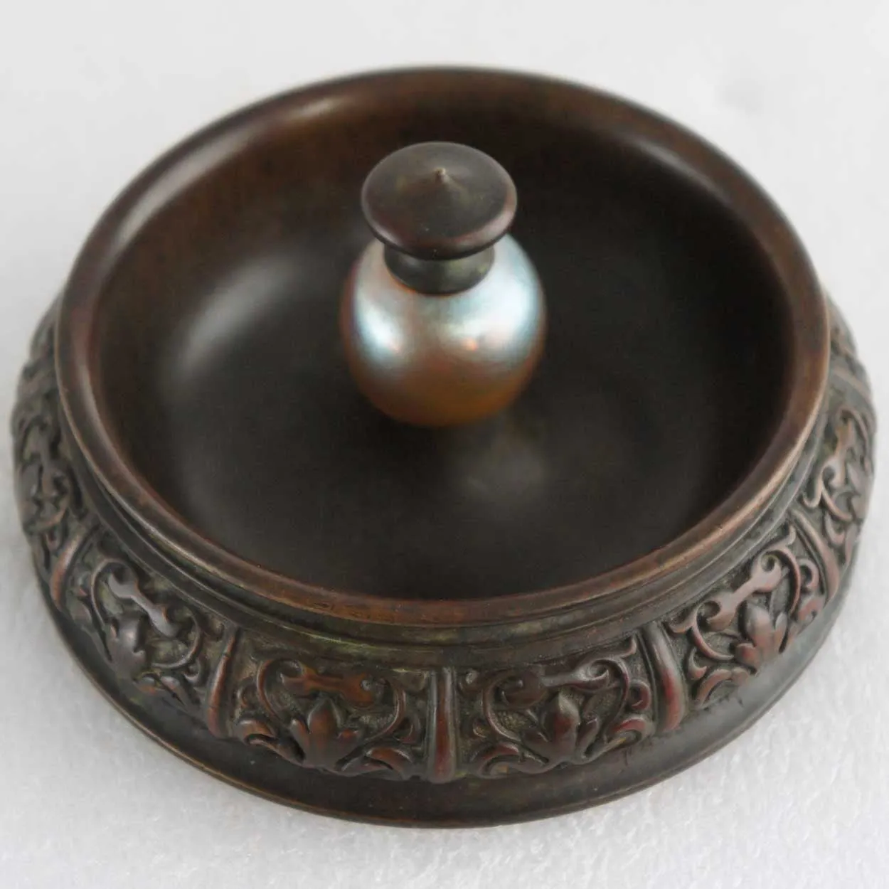 American Tiffany Studios Bronze and Favrile Glass Cigar Ashtray