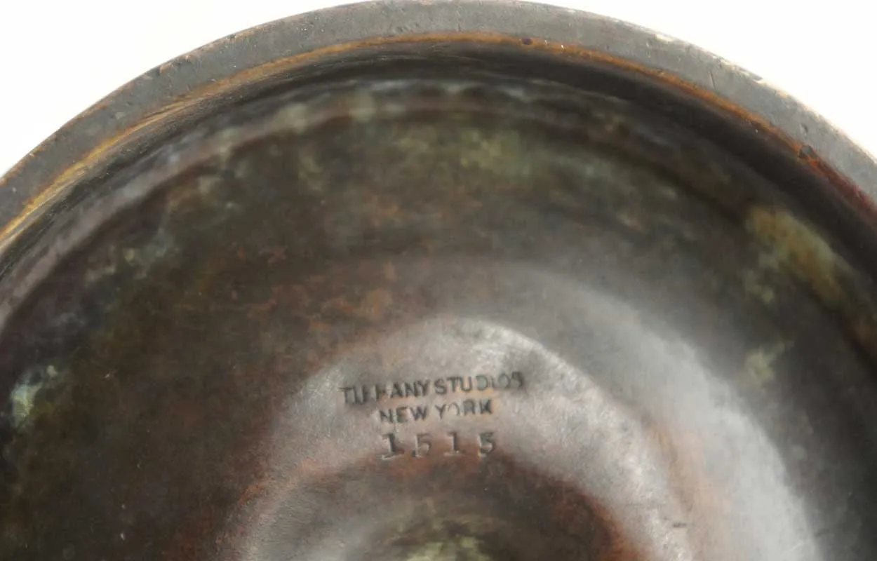 American Tiffany Studios Bronze and Favrile Glass Cigar Ashtray
