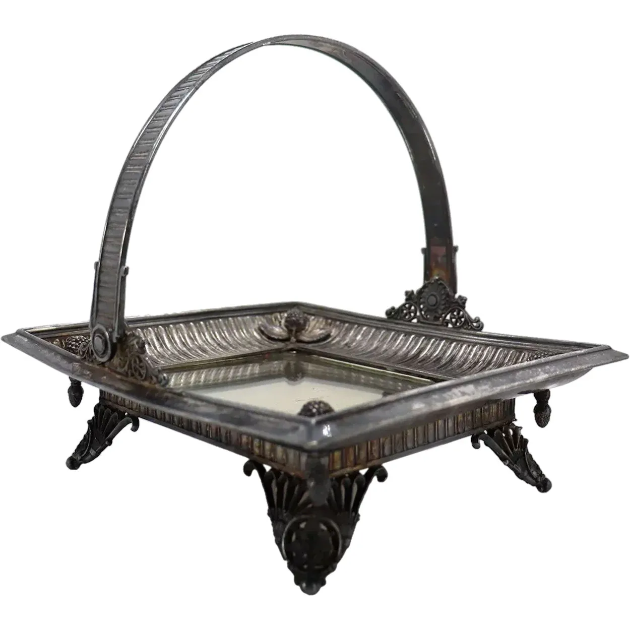 American Victorian Silverplate and Mirror Square Bride's Basket