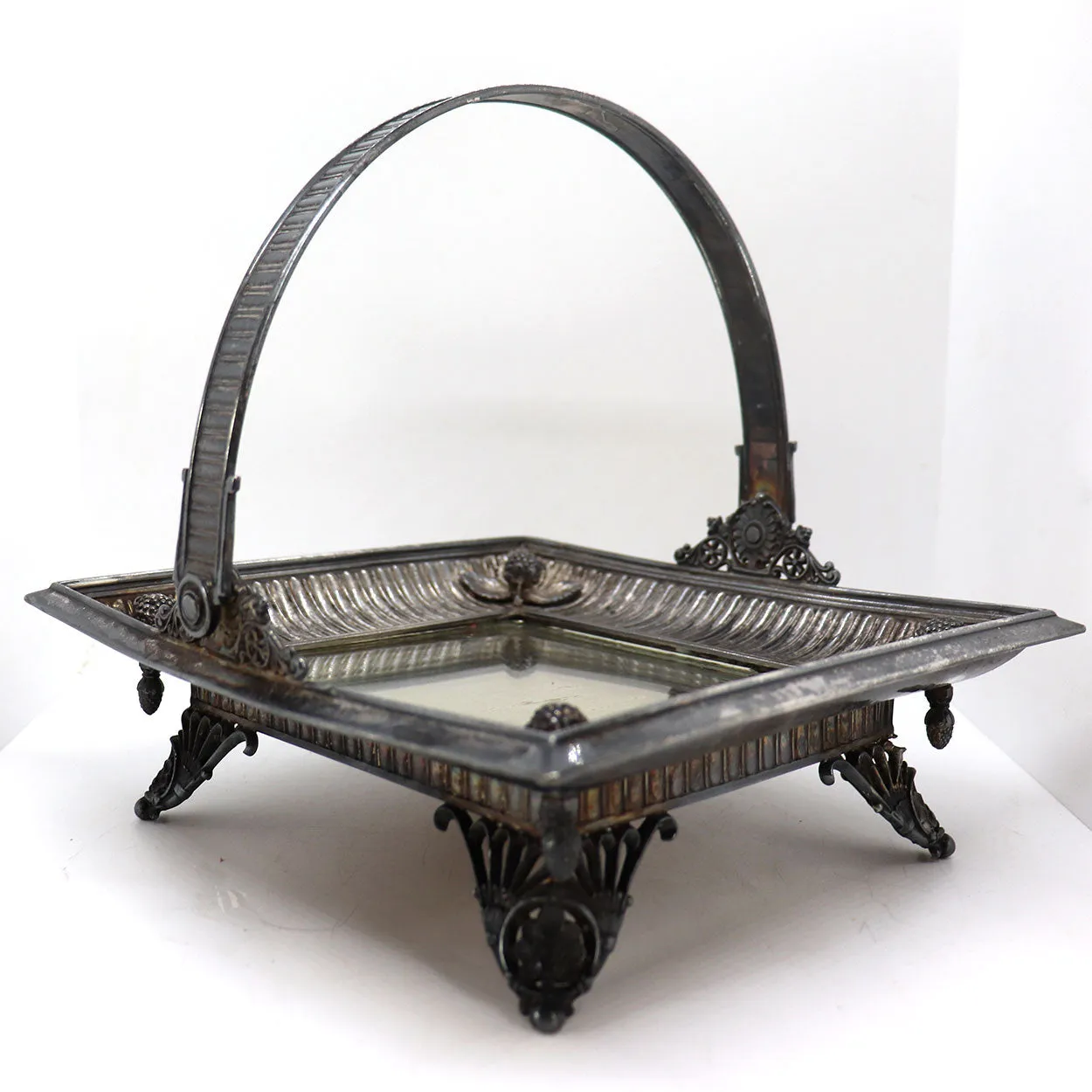 American Victorian Silverplate and Mirror Square Bride's Basket