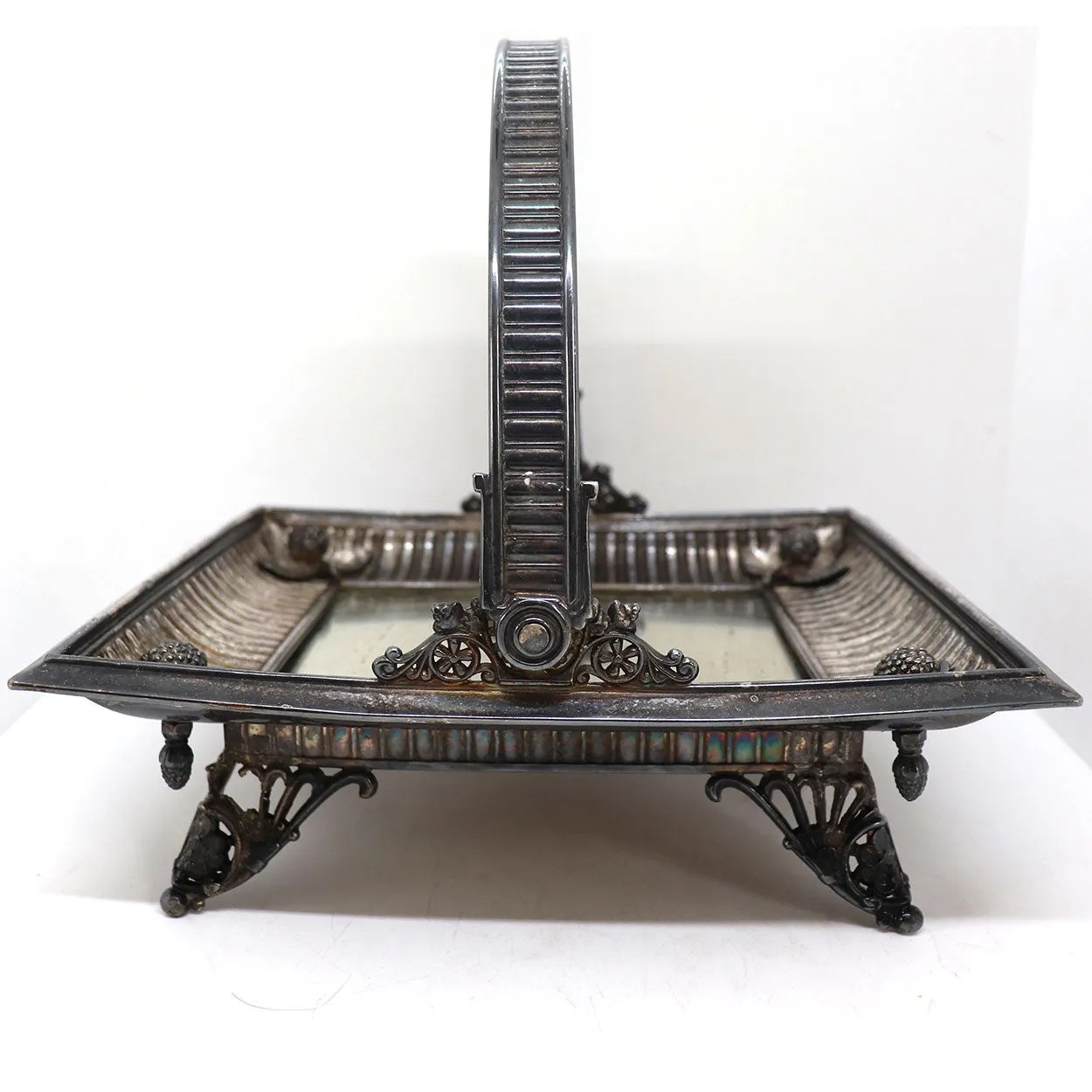 American Victorian Silverplate and Mirror Square Bride's Basket