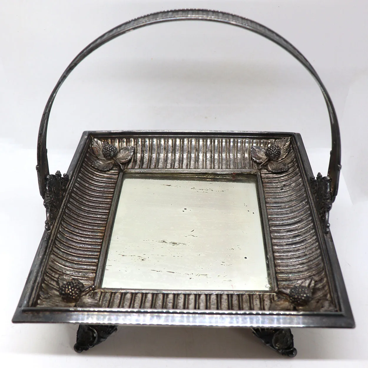American Victorian Silverplate and Mirror Square Bride's Basket