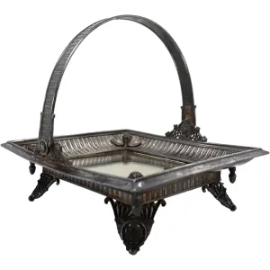 American Victorian Silverplate and Mirror Square Bride's Basket