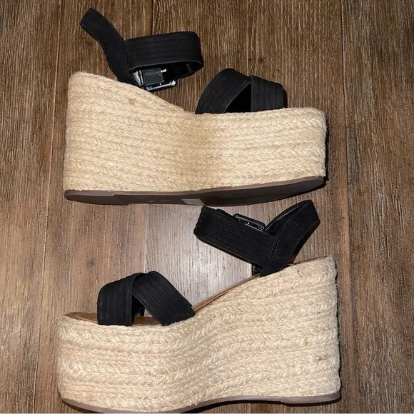 Anthropologie SCHUTZ Black Crossover Platform Espadrille Sandal Wedge Sz 8