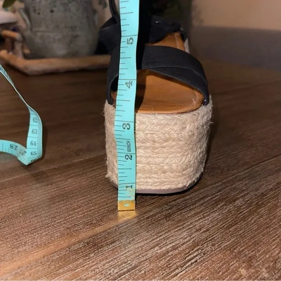 Anthropologie SCHUTZ Black Crossover Platform Espadrille Sandal Wedge Sz 8