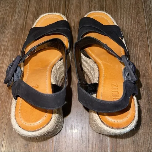 Anthropologie SCHUTZ Black Crossover Platform Espadrille Sandal Wedge Sz 8