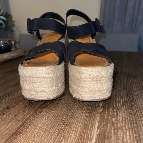 Anthropologie SCHUTZ Black Crossover Platform Espadrille Sandal Wedge Sz 8