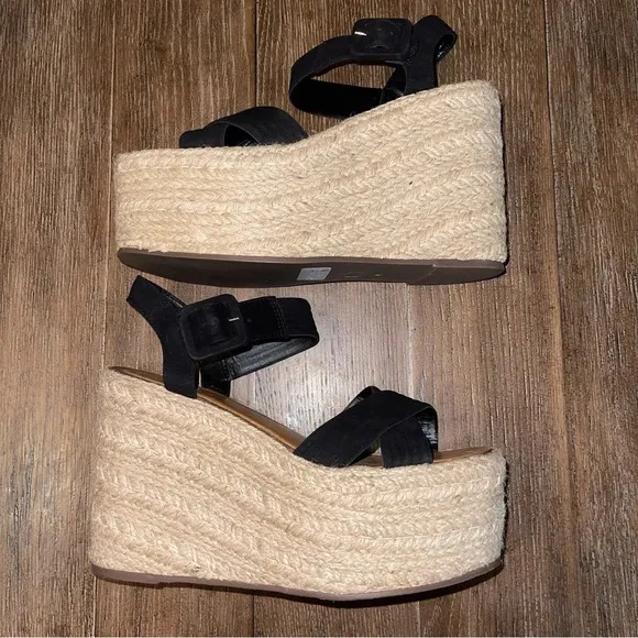 Anthropologie SCHUTZ Black Crossover Platform Espadrille Sandal Wedge Sz 8