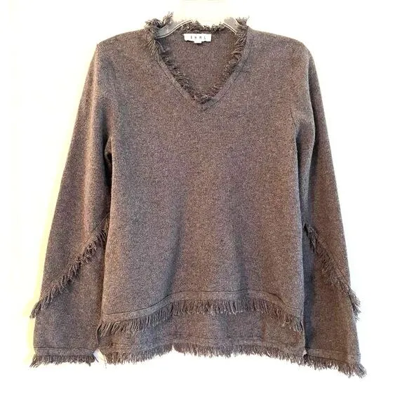 Anthropologie THML Sweater with Frayed Accents V Neck Size Small