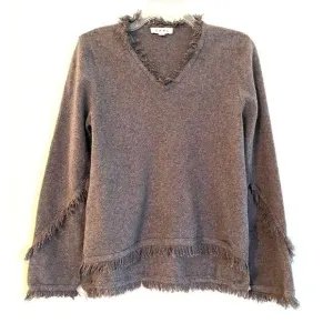 Anthropologie THML Sweater with Frayed Accents V Neck Size Small